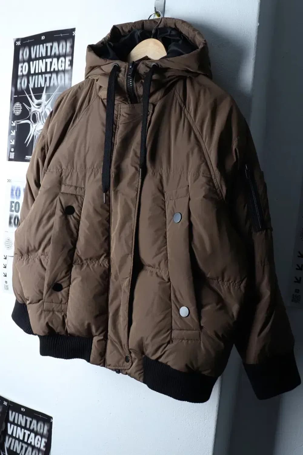W(S) 랩 패딩 점퍼자켓 봄버 브라운 덕다운-17014 상품이미지1