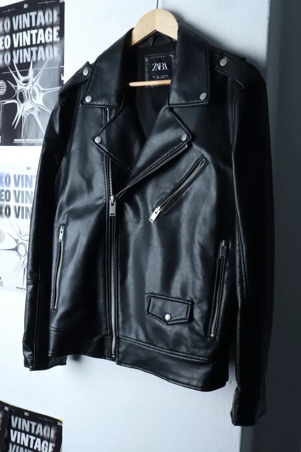 (L-XL) 자라 집업 바람막이 점퍼자켓 레더 라이더 블랙-17015 상품이미지1