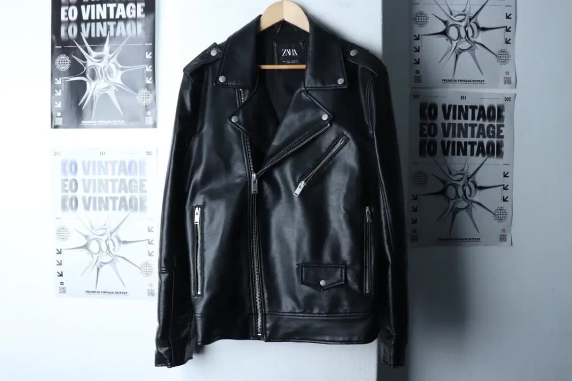 (L-XL) 자라 집업 바람막이 점퍼자켓 레더 라이더 블랙-17015 상품이미지2