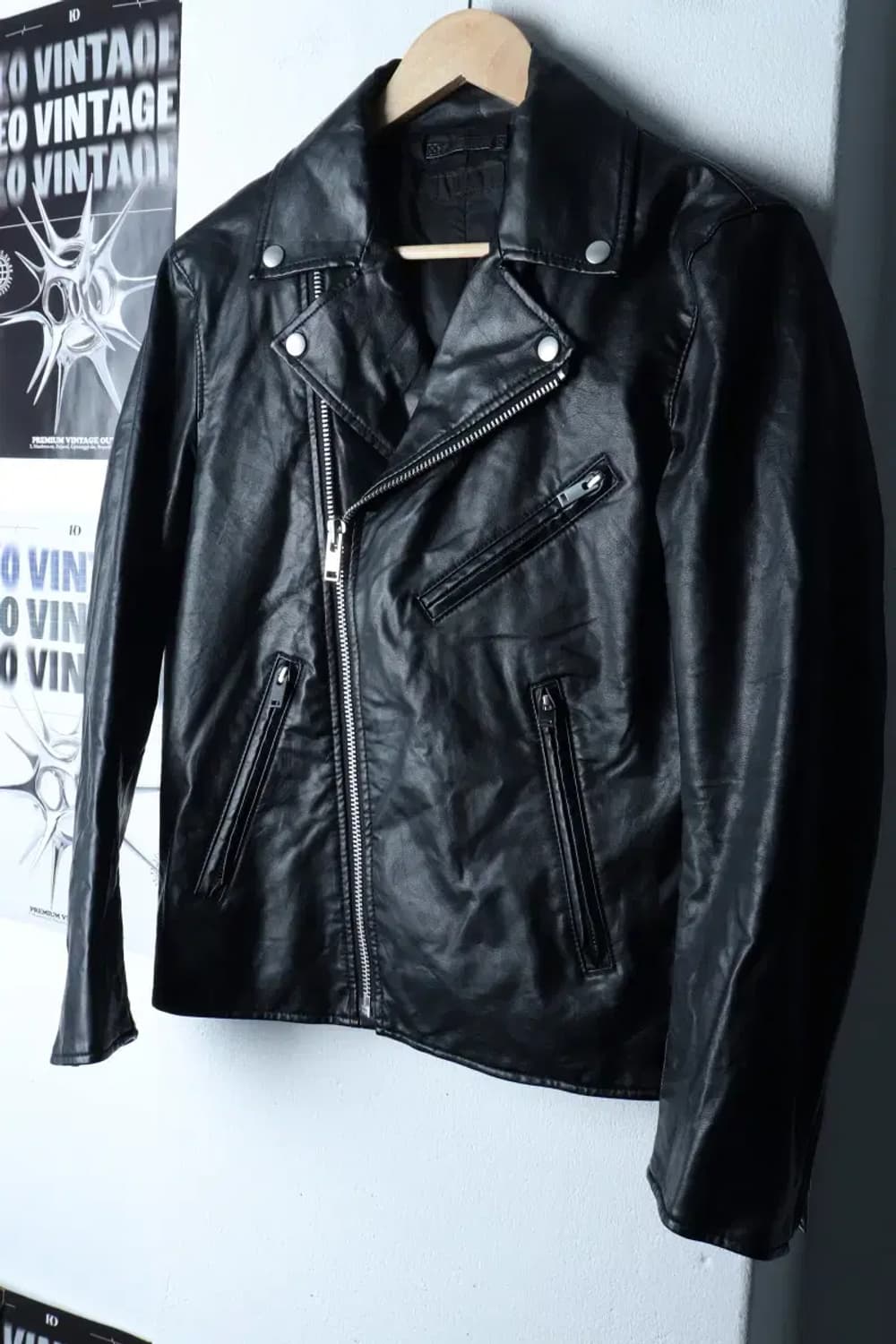 (S) 유니클로 집업 바람막이 점퍼자켓 레더 라이더 블랙-17016 상품이미지1