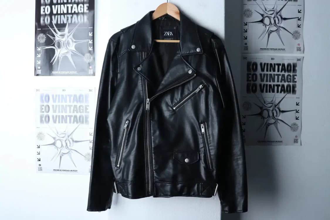 (M-L) 자라 집업 바람막이 점퍼자켓 레더 라이더 블랙-17018 상품이미지2