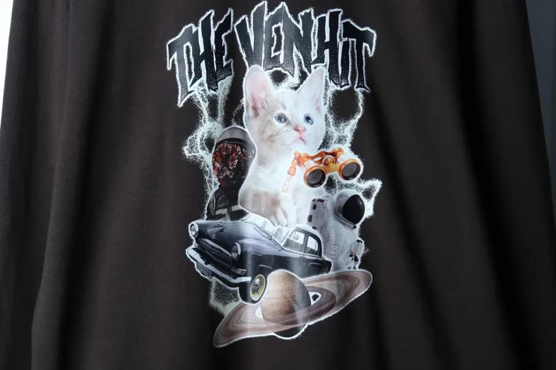 (3XL) 브랜드빈티지 긴팔티셔츠 빅사이즈 고양이프린팅 차콜-1701E 상품이미지5