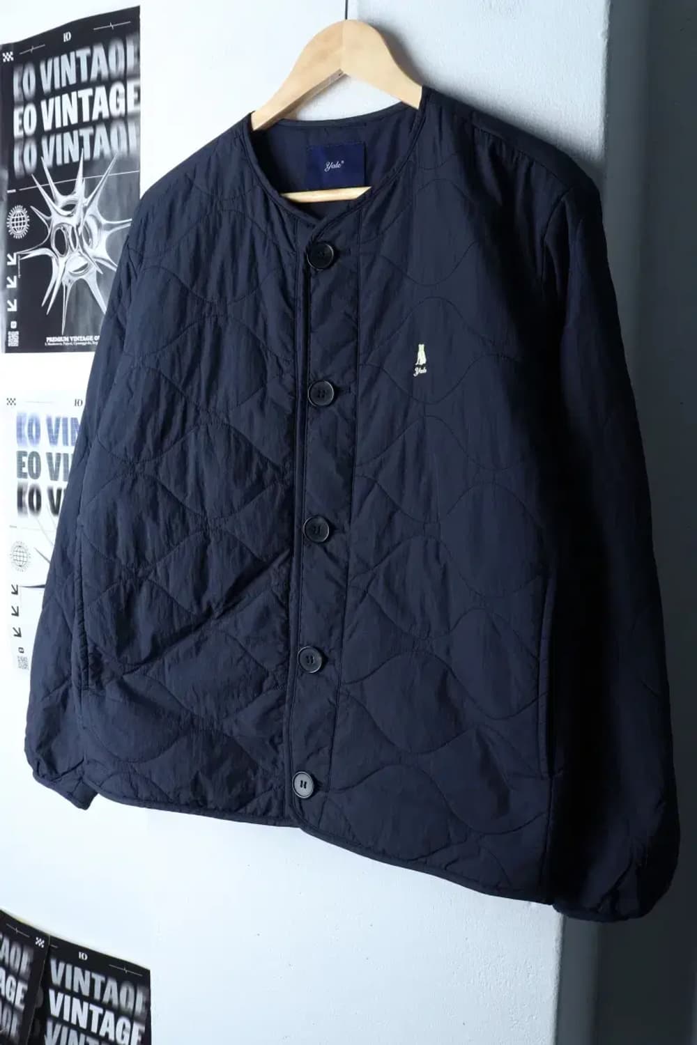 (S) 예일 패딩 점퍼자켓 스몰로고 경량 퀄팅 네이비-17021 상품이미지1