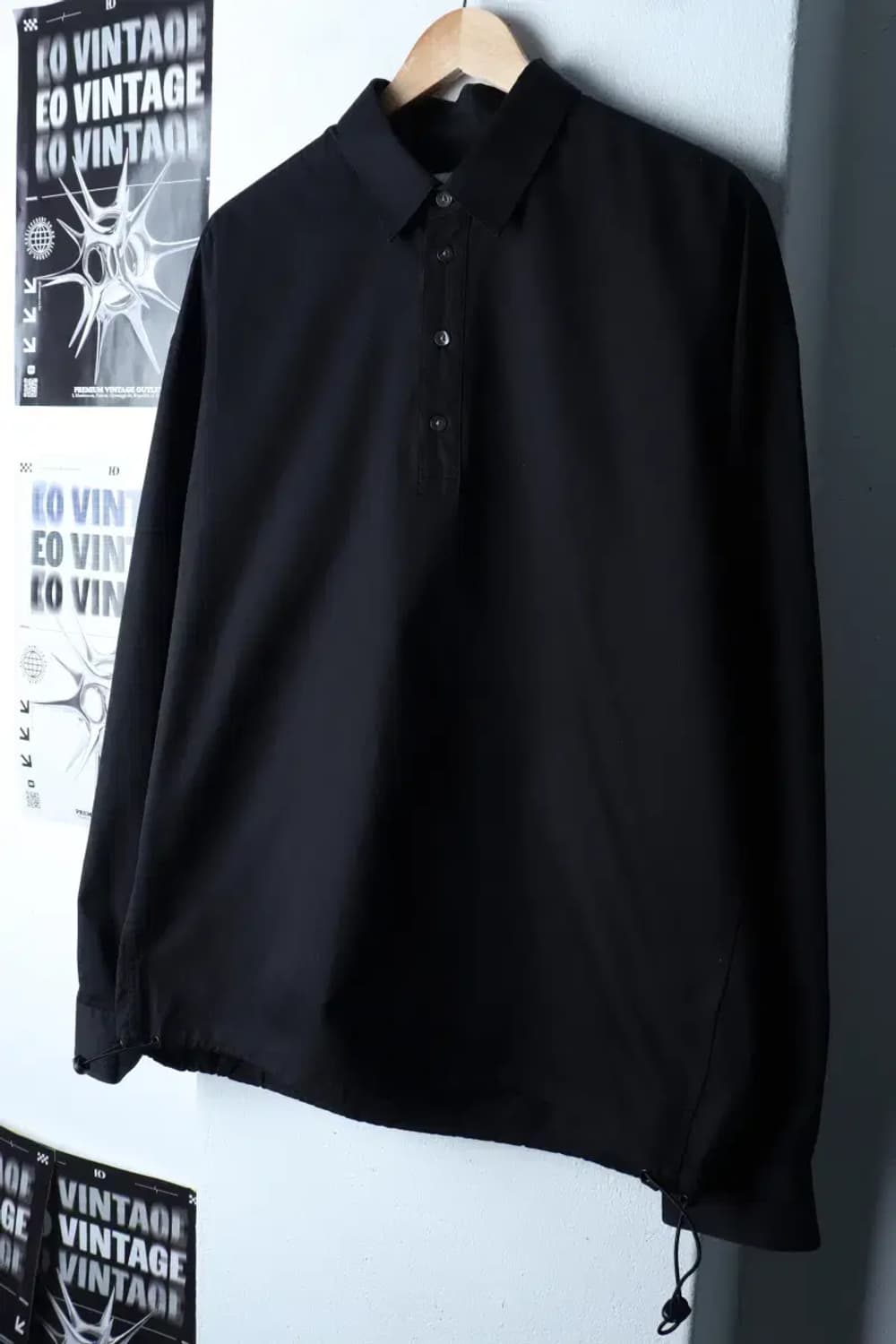 (M-L) 쿠어 셔츠 남방 반집업 스트링 블랙 유니크-16FA3 상품이미지1