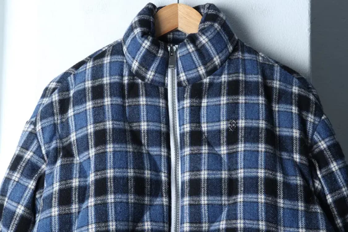 (S-M) 기준 패딩 점퍼자켓 크롭 체크 덕다운 블루 울-16FA5 상품이미지3