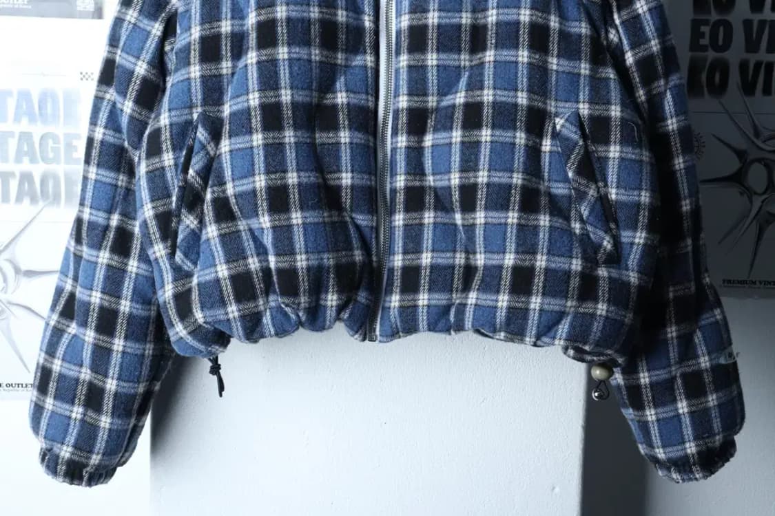 (S-M) 기준 패딩 점퍼자켓 크롭 체크 덕다운 블루 울-16FA5 상품이미지4