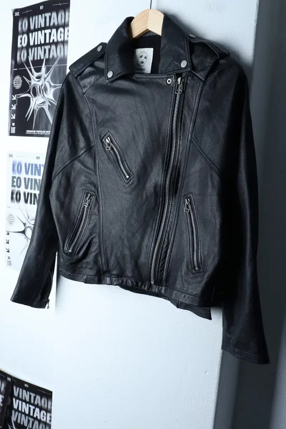 W(S-M) 톰보이 집업 바람막이 점퍼자켓 레더 램스킨 블랙-16EA0 상품이미지1