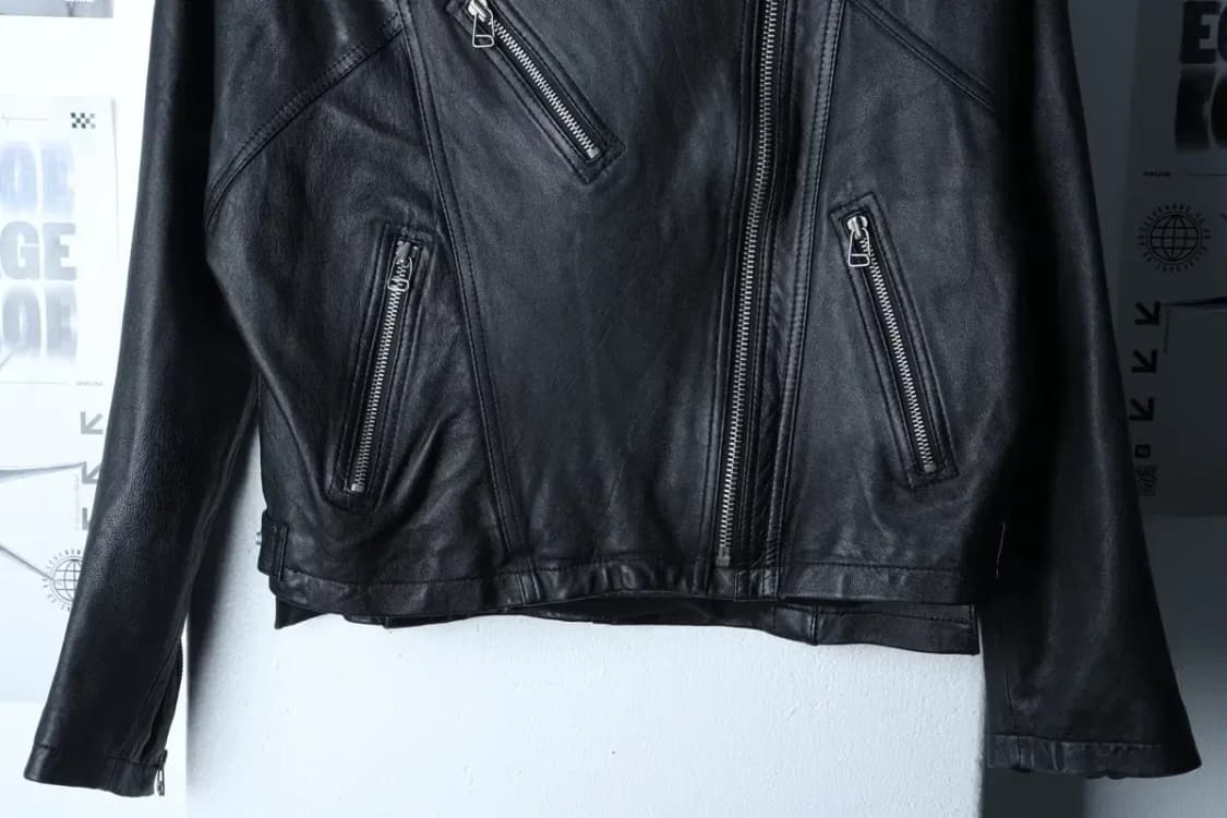 W(S-M) 톰보이 집업 바람막이 점퍼자켓 레더 램스킨 블랙-16EA0 상품이미지4