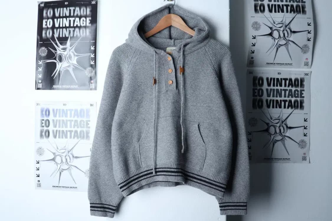 W(F) 브랜드빈티지 니트 세미크롭 헨리넥 그레이 울-16EA6 상품이미지2