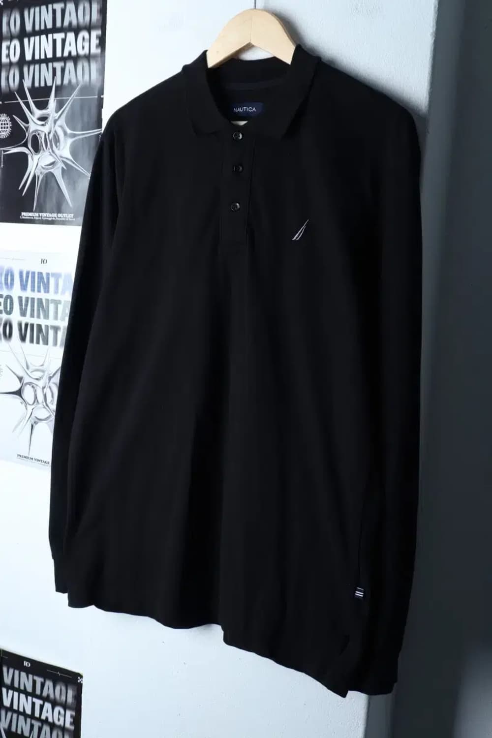 (XL) 노티카 카라 긴팔티셔츠 스몰로고 블랙 올드스쿨-16EAA 상품이미지1