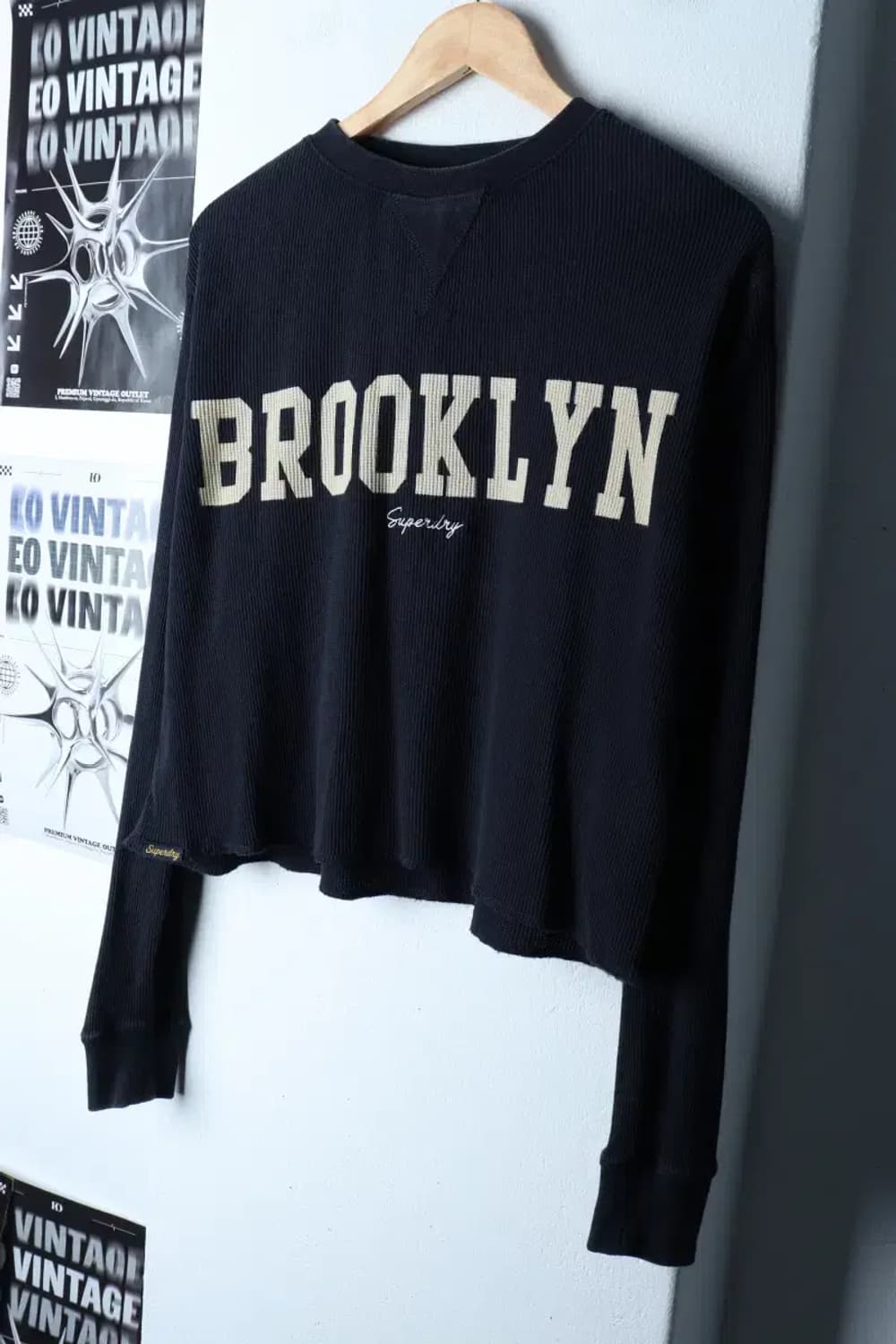 W(S-M) 슈퍼드라이 긴팔티셔츠 브루클린 와플 크롭 잘익음-16EAE 상품이미지1