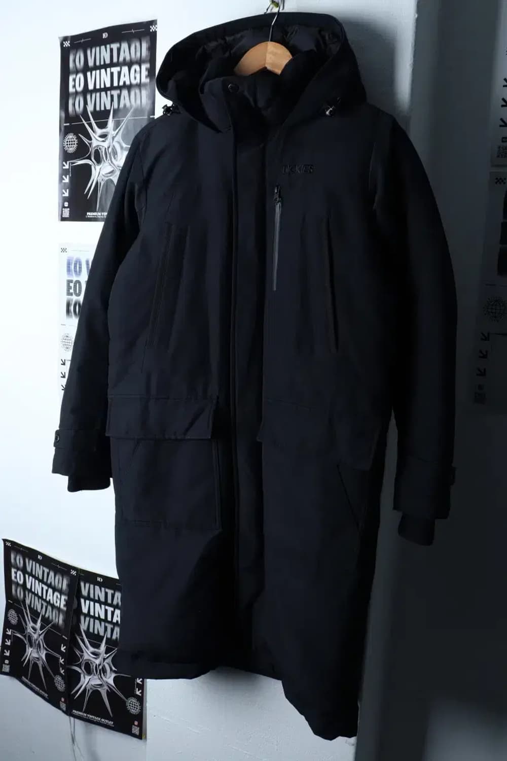 (S-M) 디키즈 패딩 점퍼자켓 블랙 롱 올드스쿨-16EBC 상품이미지1