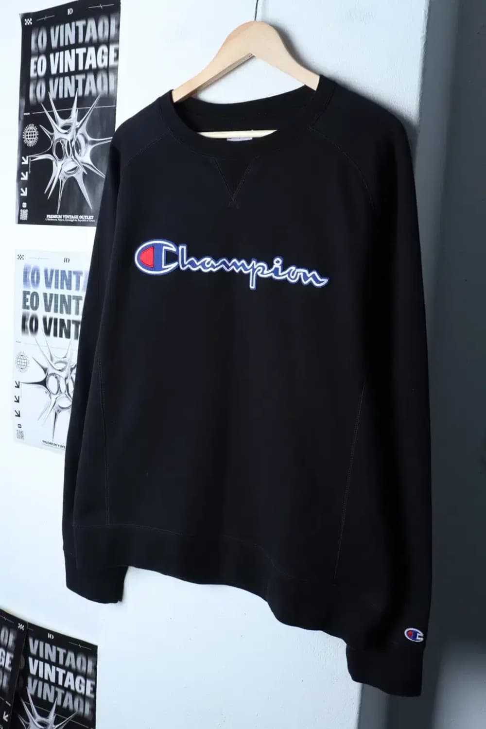 (L-XL) 챔피온 맨투맨 티셔츠 나그랑 기모 블랙 올드스쿨-16EC0 상품이미지1