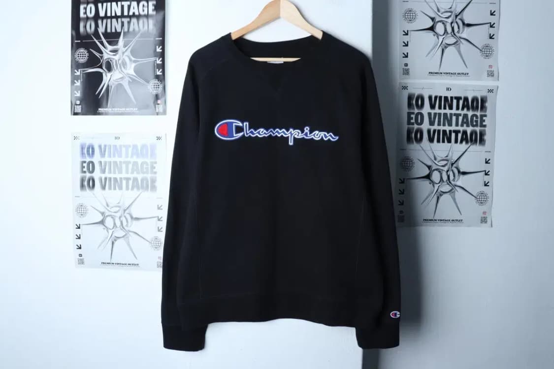 (L-XL) 챔피온 맨투맨 티셔츠 나그랑 기모 블랙 올드스쿨-16EC0 상품이미지2