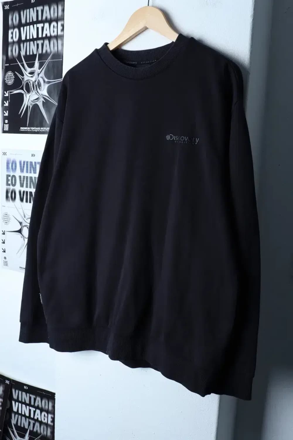 (2XL) 디스커버리 맨투맨 티셔츠 빅사이즈 블랙 올드스쿨-16EC2 상품이미지1