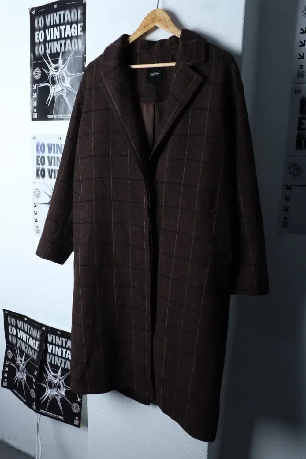 W(S-M) 세컨플로어 코트자켓 헤링본 체크 브라운 울-1705E 상품이미지1