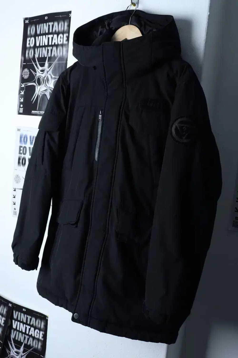 (L-XL) 게스 패딩 점퍼자켓 유틸 덕다운 블랙 올드스쿨-1718C 상품이미지1