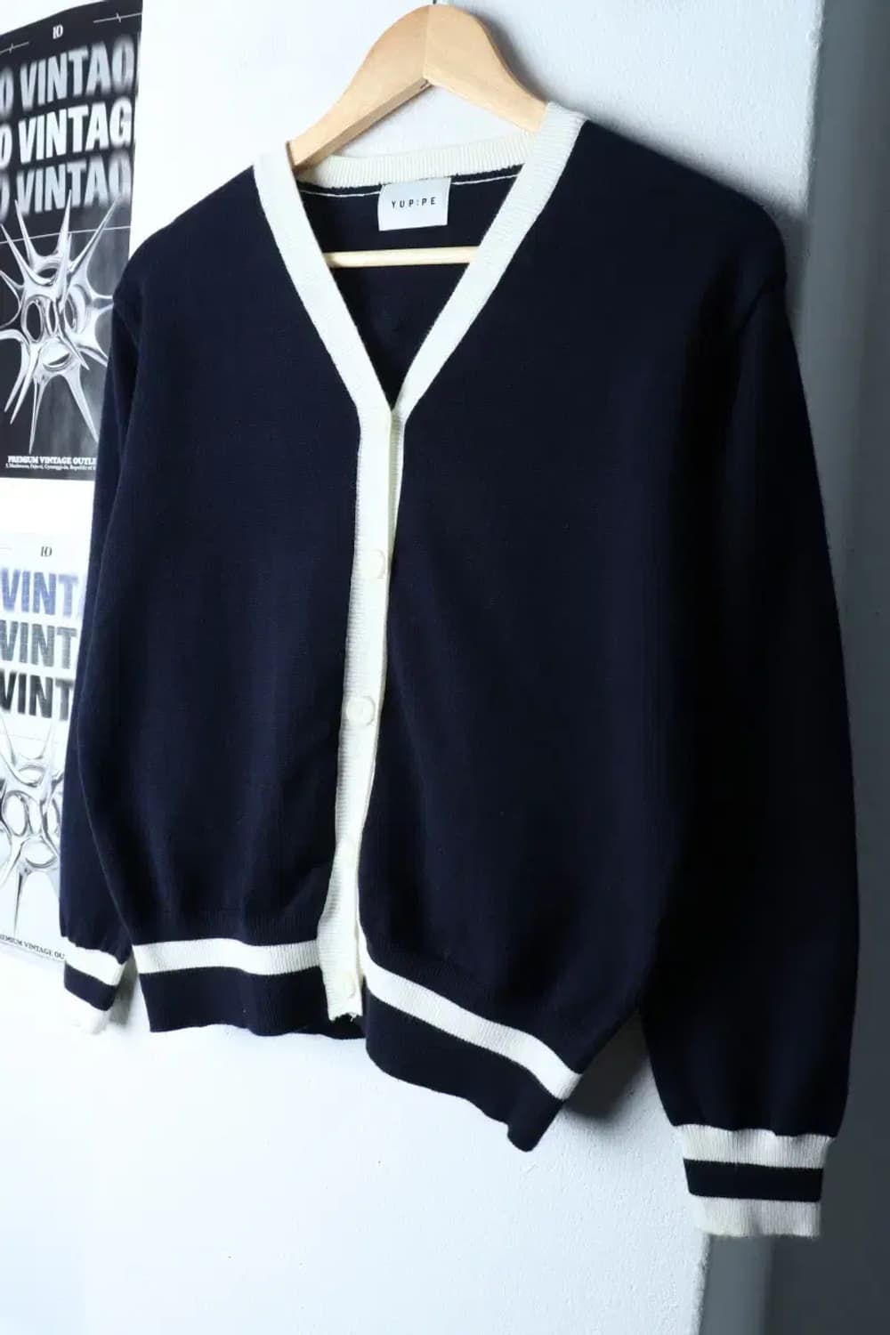 W(F) 엽페 니트 가디건 네이비 세미크롭 단정-171CB 상품이미지1