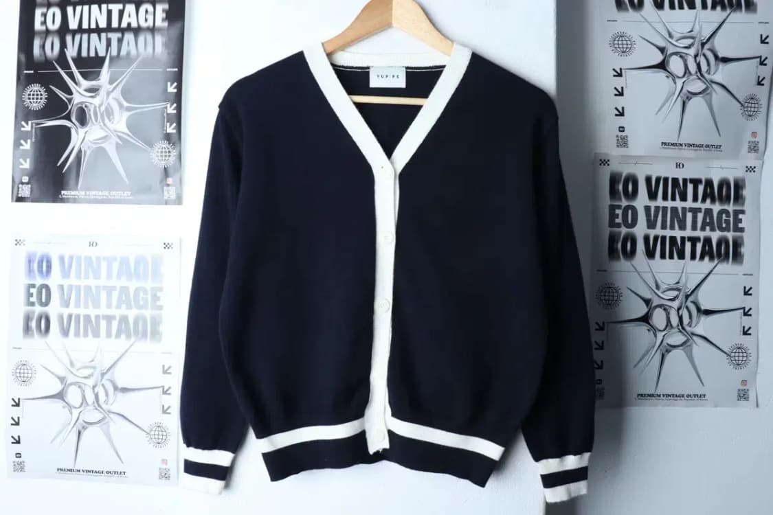 W(F) 엽페 니트 가디건 네이비 세미크롭 단정-171CB 상품이미지2