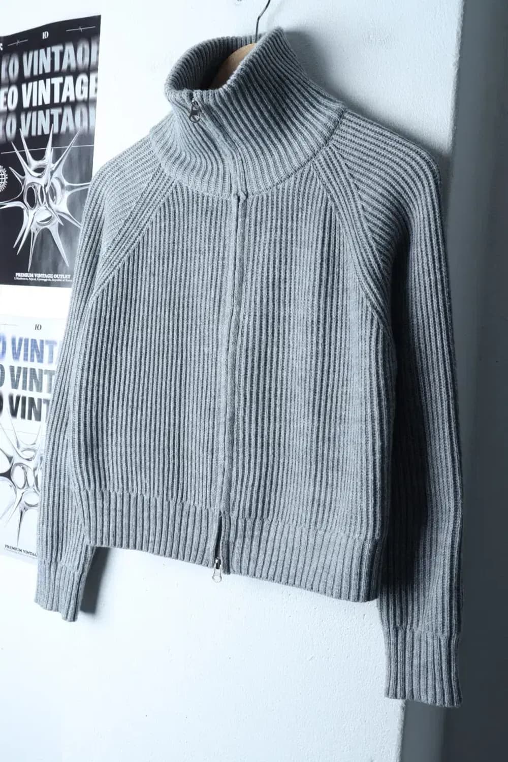 W(F) 로제플란츠 니트 가디건 풀집업 그레이 크롭 놈코어-171CF 상품이미지1