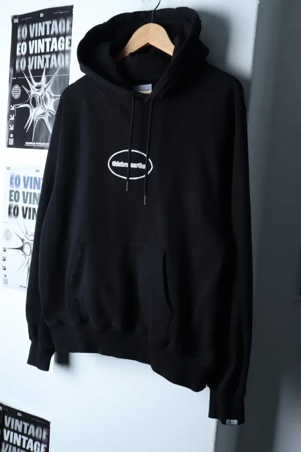 (S-M) 디스이즈네버댓 후드티셔츠 스몰로고 블랙 기모-171D4 상품이미지1