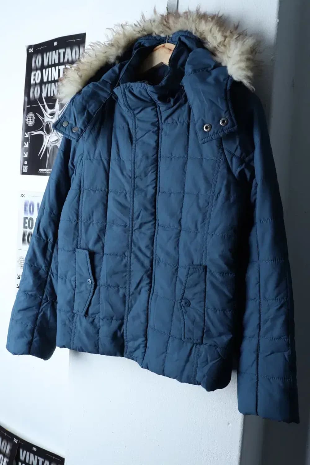 (S-M) 브랜드빈티지 패딩 점퍼자켓 퀄팅 블루 퍼-1720E 상품이미지1