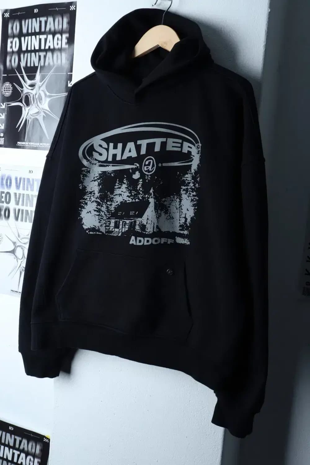 (L-2XL) 애드오프 후드티셔츠 프린팅 블랙 올드스쿨-17213 상품이미지1