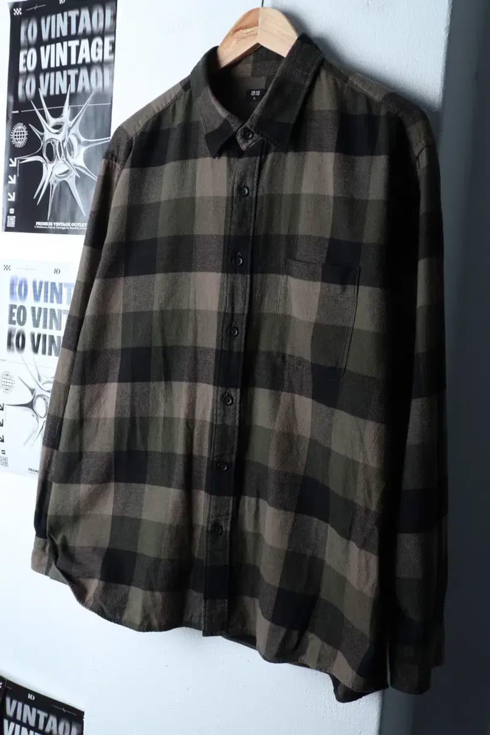 (XL-2XL) 유니클로 셔츠 남방 체크 플란넬 그린 아메카지-17222 상품이미지1