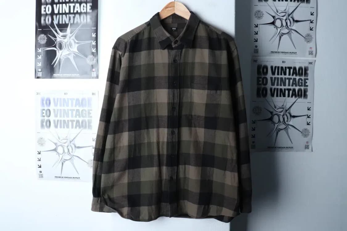 (XL-2XL) 유니클로 셔츠 남방 체크 플란넬 그린 아메카지-17222 상품이미지2