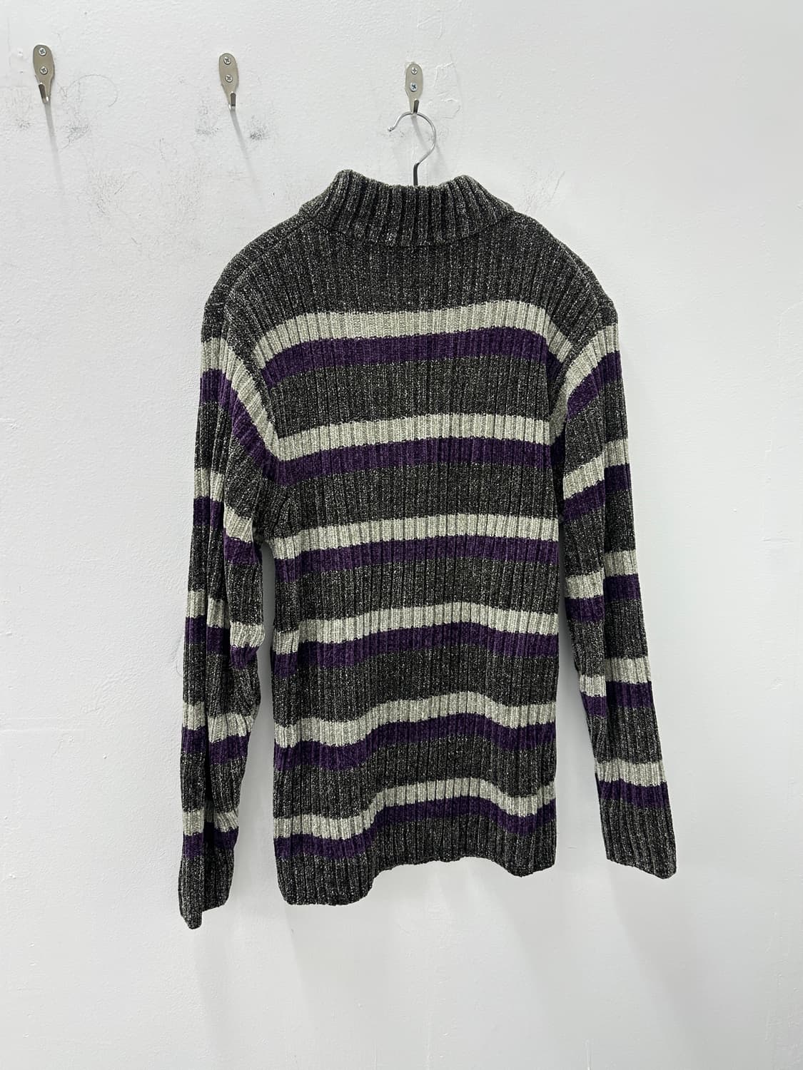 Sunlucas velvet stripe purple knit top 상품이미지5