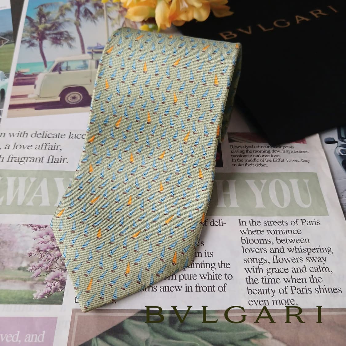 불가리 실크 요트 패턴 세븐폴드 넥타이 9.6cm A등급 A19519
 상품이미지2