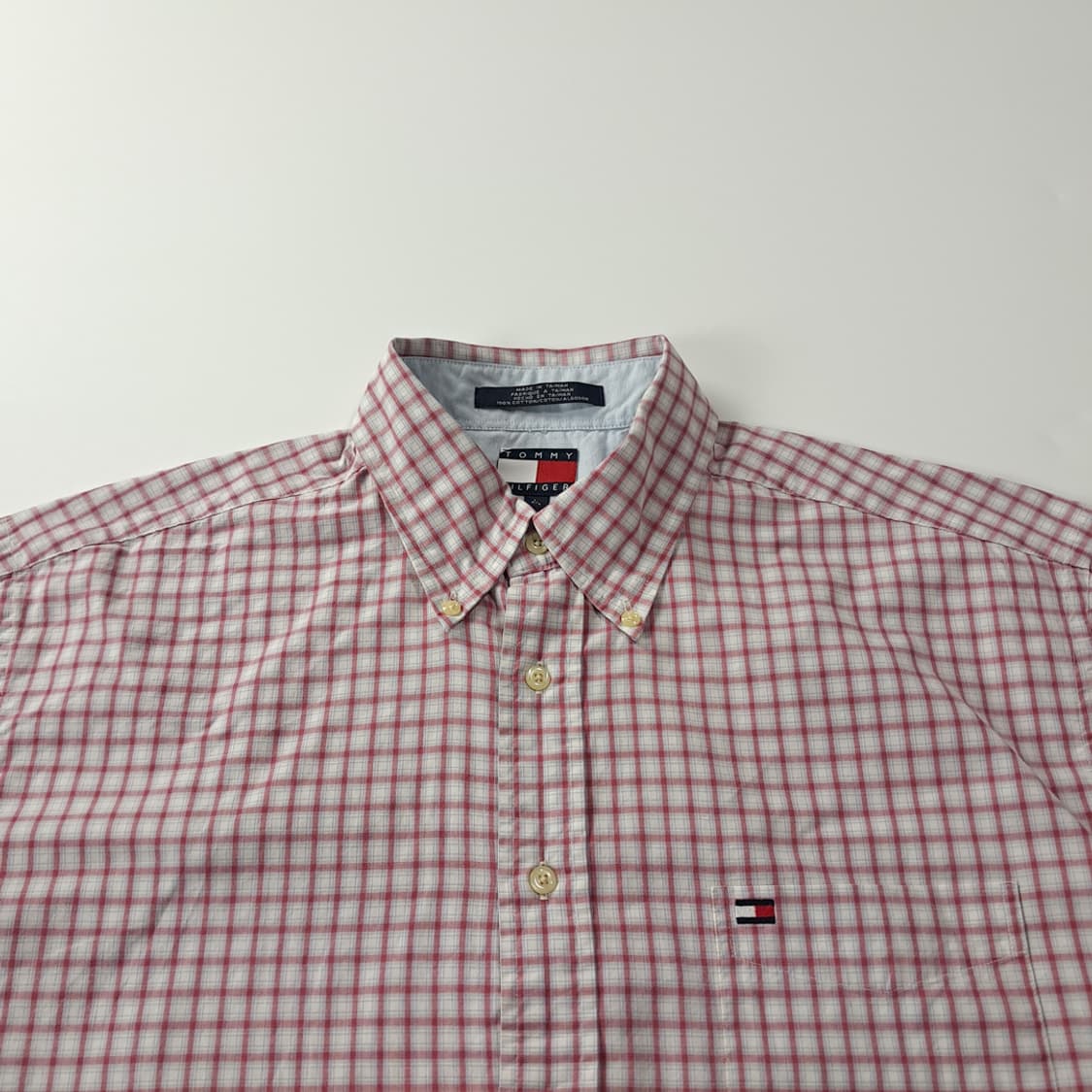 CK235 XL 타미힐피거 90s 대만판 멀티 스몰 체크 레드 반팔 셔 상품이미지2