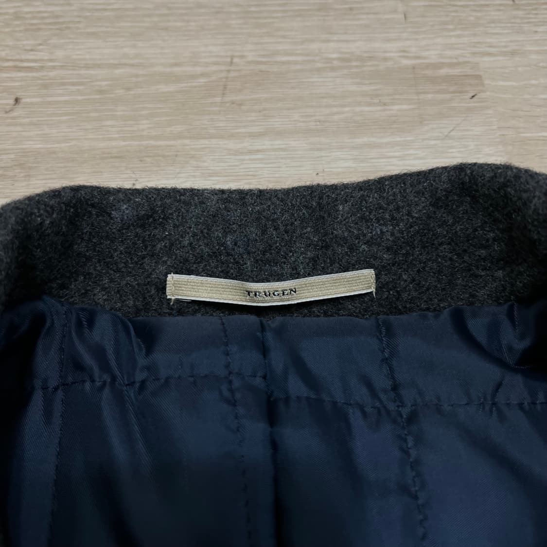 트루젠 모직 배색 하이넥 싱글코트 [그레이] XL/105 상품이미지4