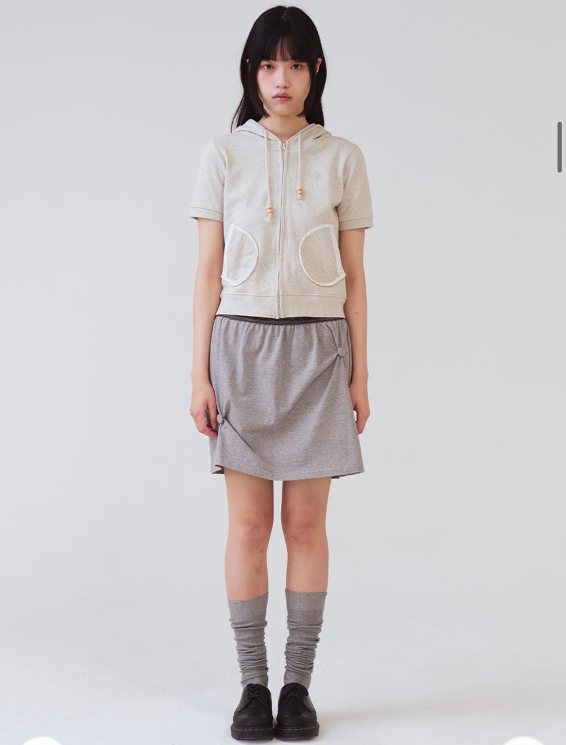 오피쉬 Lace Waist Shirring Skirt 멜란지그레이 상품이미지1