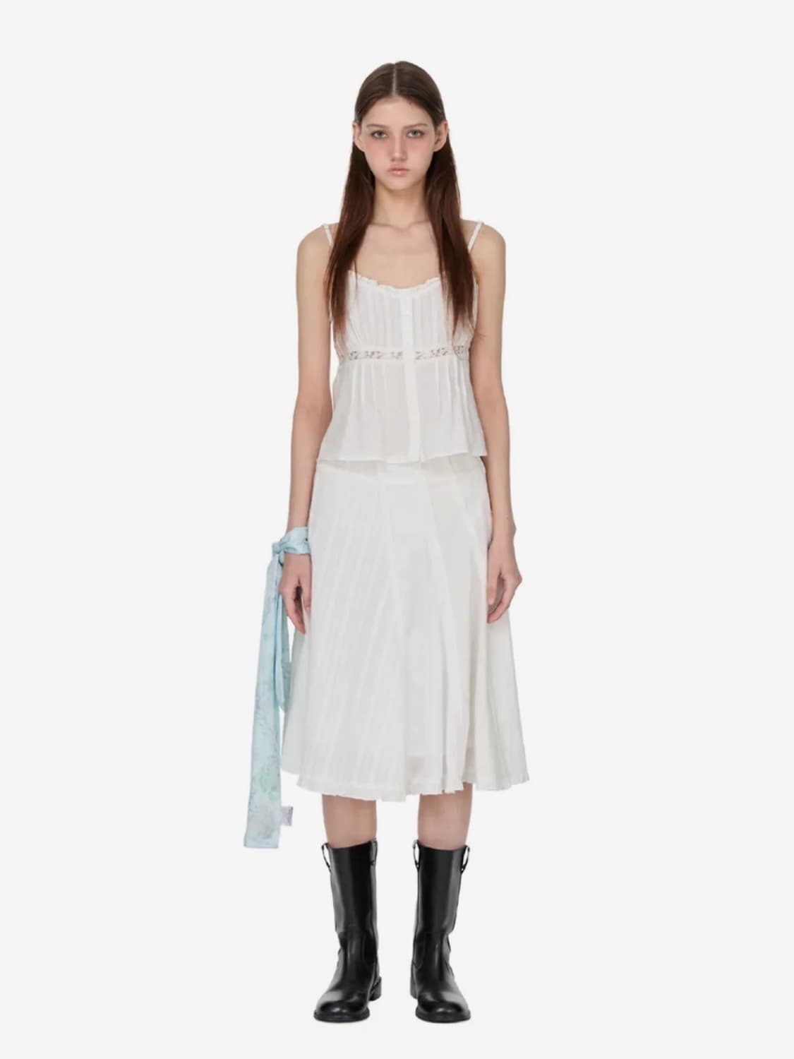 썬번프로젝트 레이스 패널 미디 스커트 화이트 M 상품이미지2