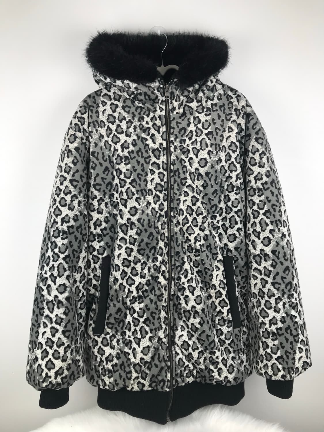 오네갸루 호피 레오파드 퍼자켓 양털 후드집업 패딩점퍼y2k 대재장급빈티지 상품이미지9