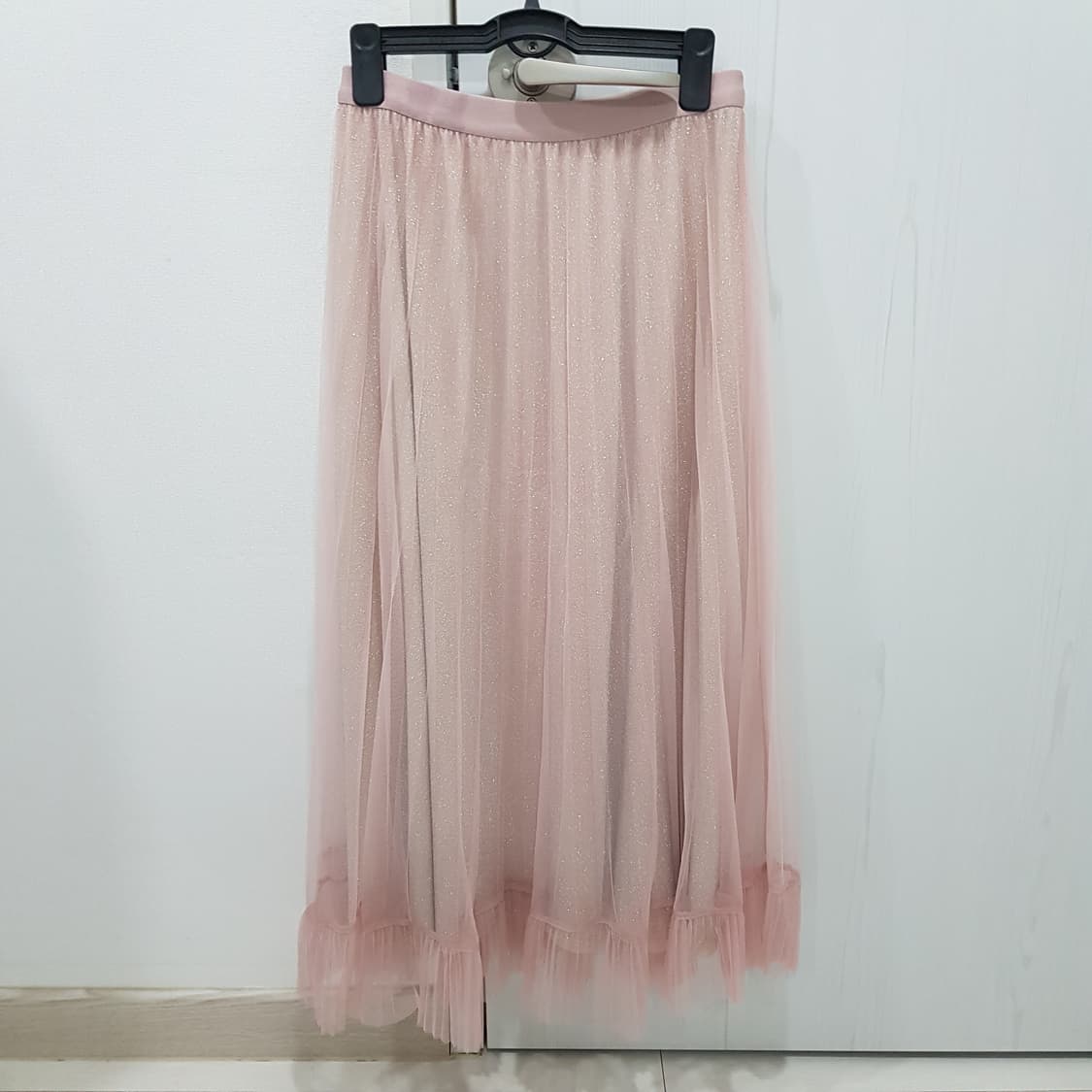 허리밴딩 플리츠 샤 롱 스커트 (블루, 핑크) 상품이미지2