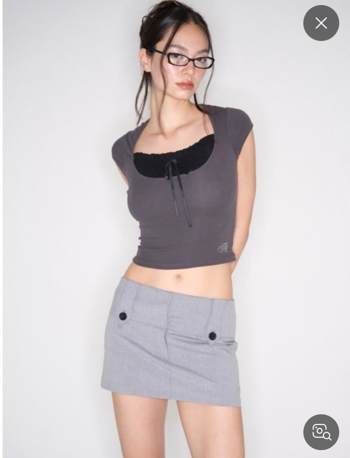 플리즈노팔로우 아델린 탑 차콜 반팔 상품이미지1