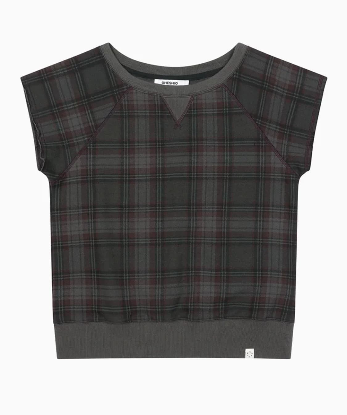 오헤시오 체크 슬리브리스 스웻셔츠 챠콜 상품이미지1