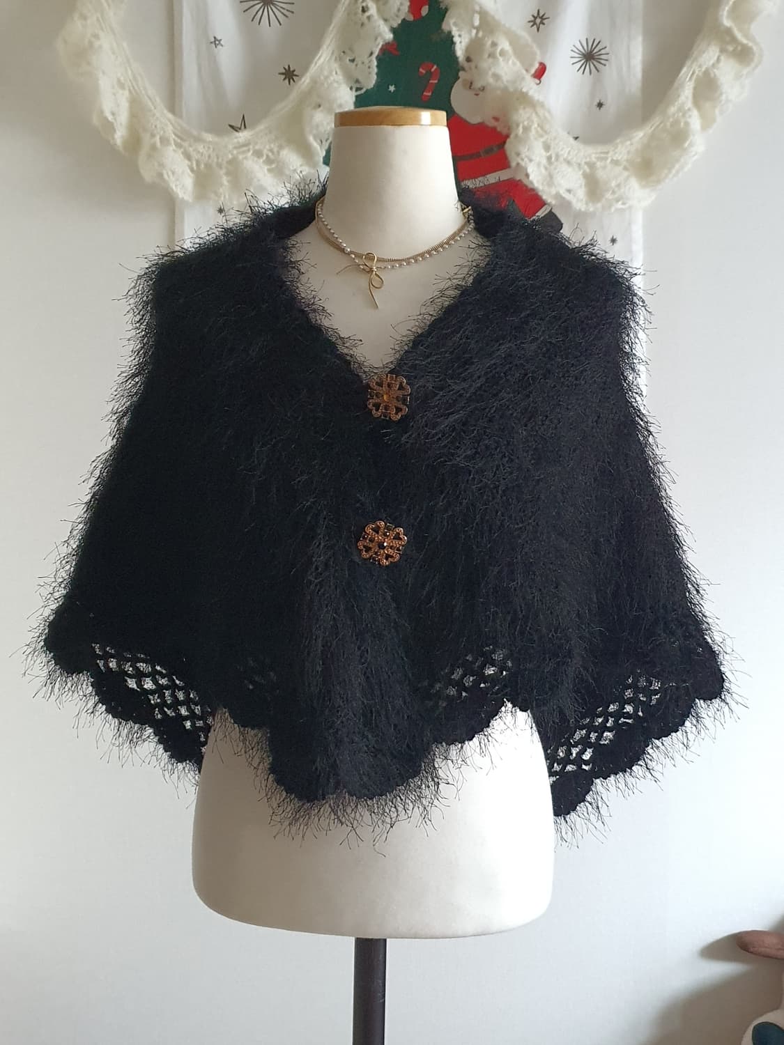 [모리걸] 캐캐체 블랙 털실 뜨개 숄 케이프 달천깔 상품이미지1