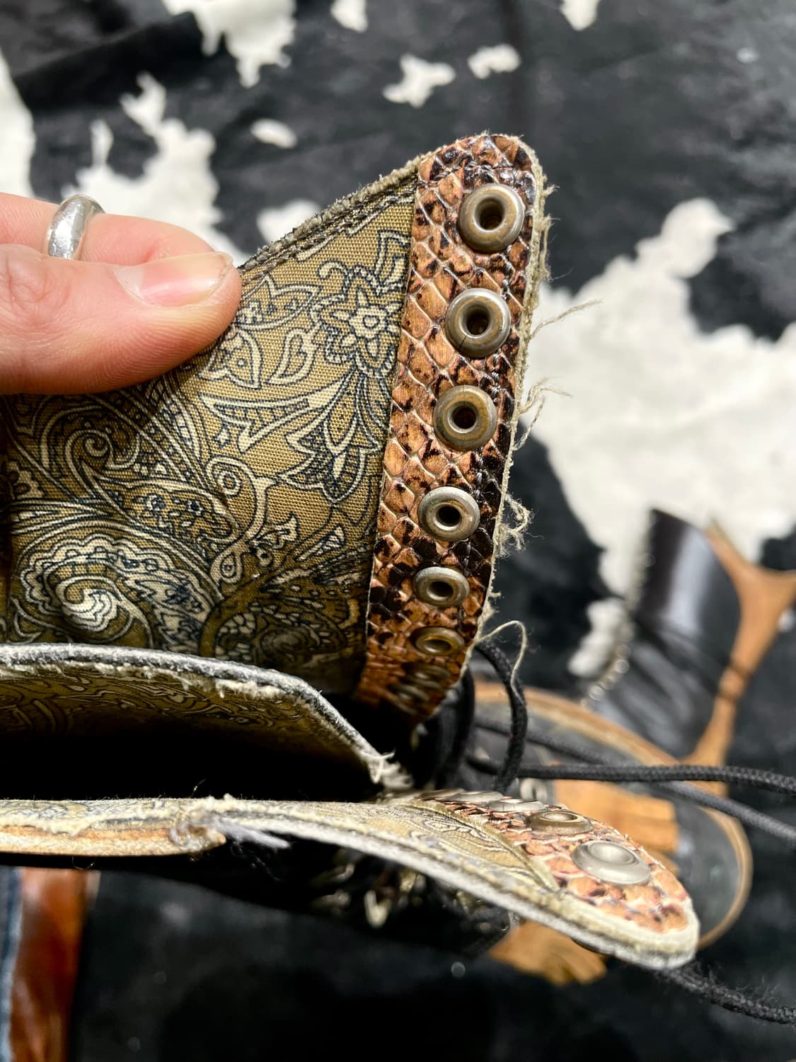 Vintage Black Leather Fringe Western Boo 상품이미지5