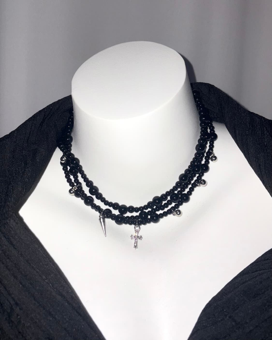 나나 십자가 비즈 레이어드 롱 초커 목걸이 펑크 고딕 상품이미지2