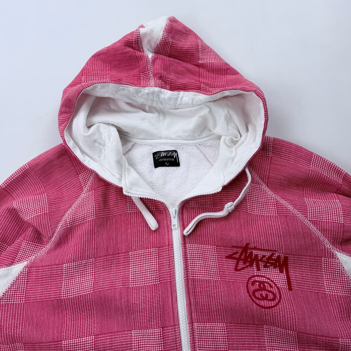 00S 스투시 어센틱 스탁로고 체크 후드집업 상품이미지3