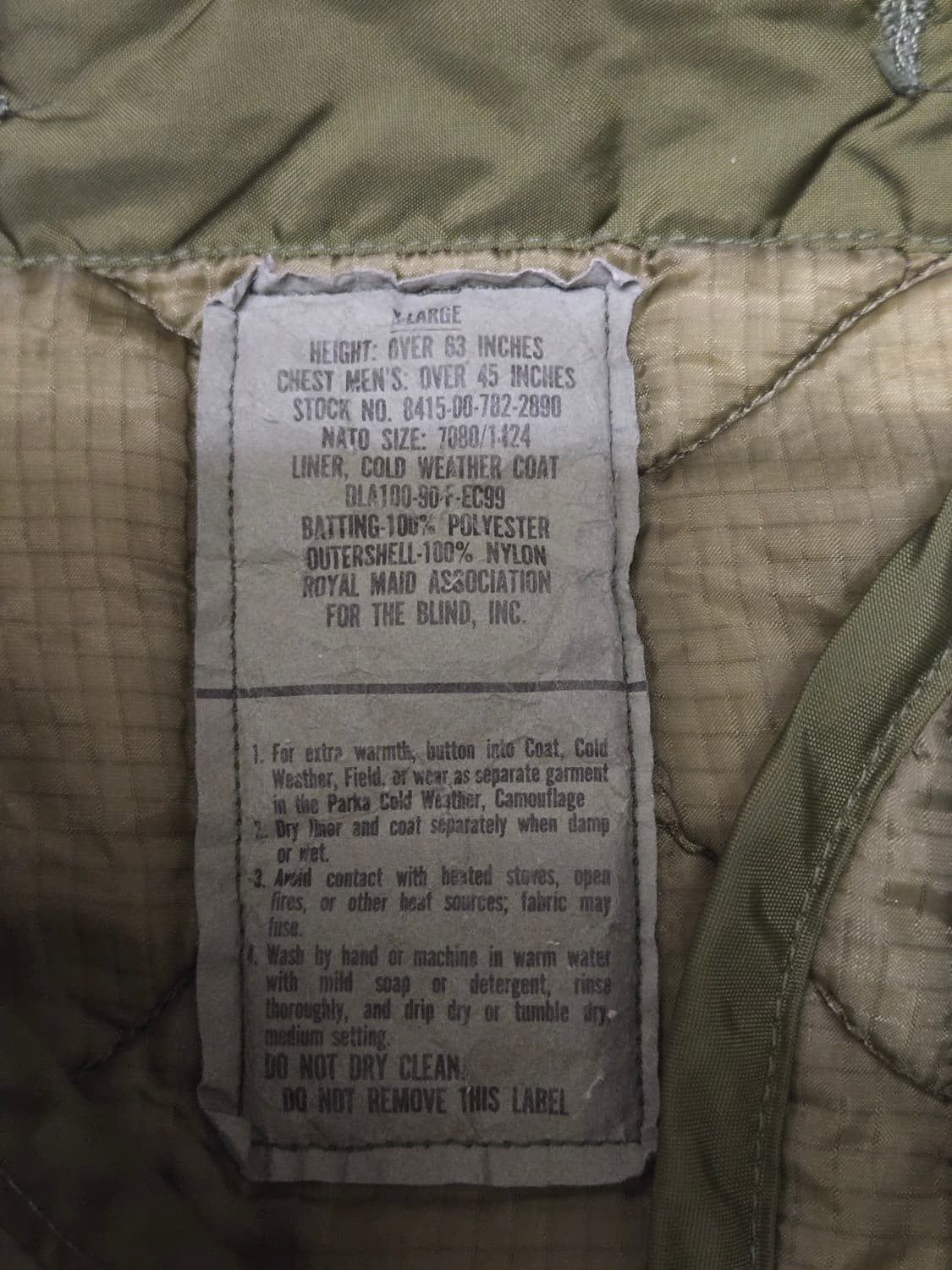 미군 오리지널 M65 필드자켓 라이너 (깔깔이) - XL 상품이미지7