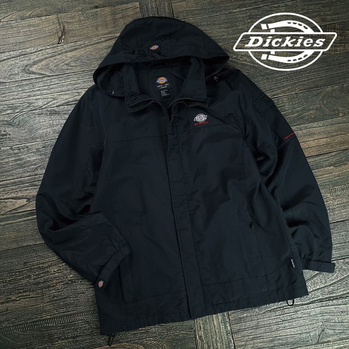 [디키즈] 로고 자수 후드 바람막이 자켓 블랙 M19420 상품이미지1