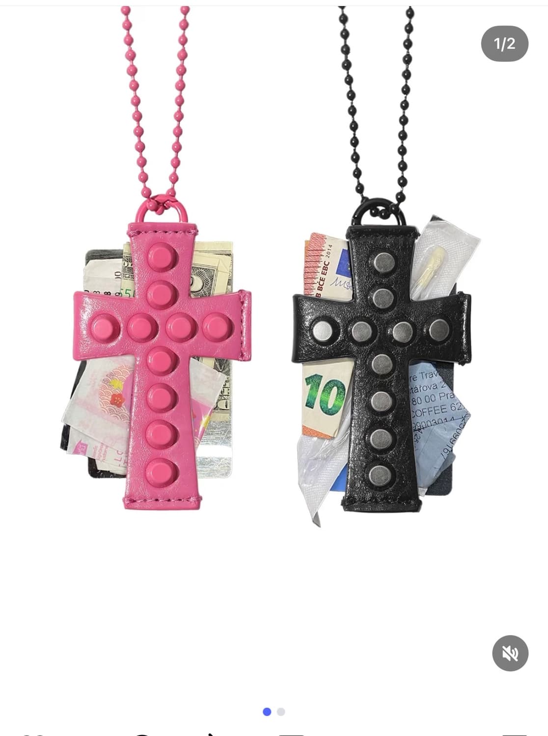 스컬프터  Cross Stud Strap Wallet 핑크 상품이미지1