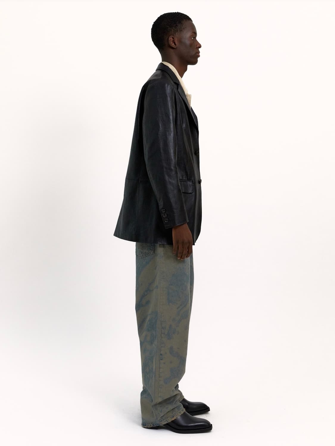 [L] 2버튼 싱글 레더 블레이저 상품이미지3