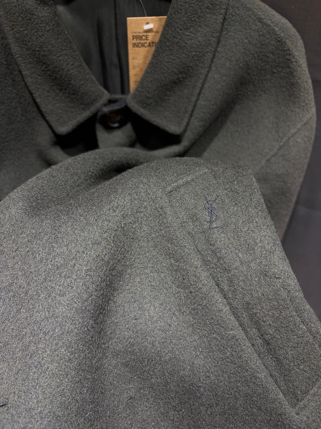 M YSL 입생로랑 포켓 심볼로고 카키 울 싱글코트 상품이미지4
