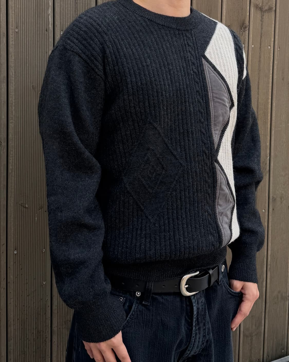 90s Vintage Wool Patchwork Knit Sweater 상품이미지3