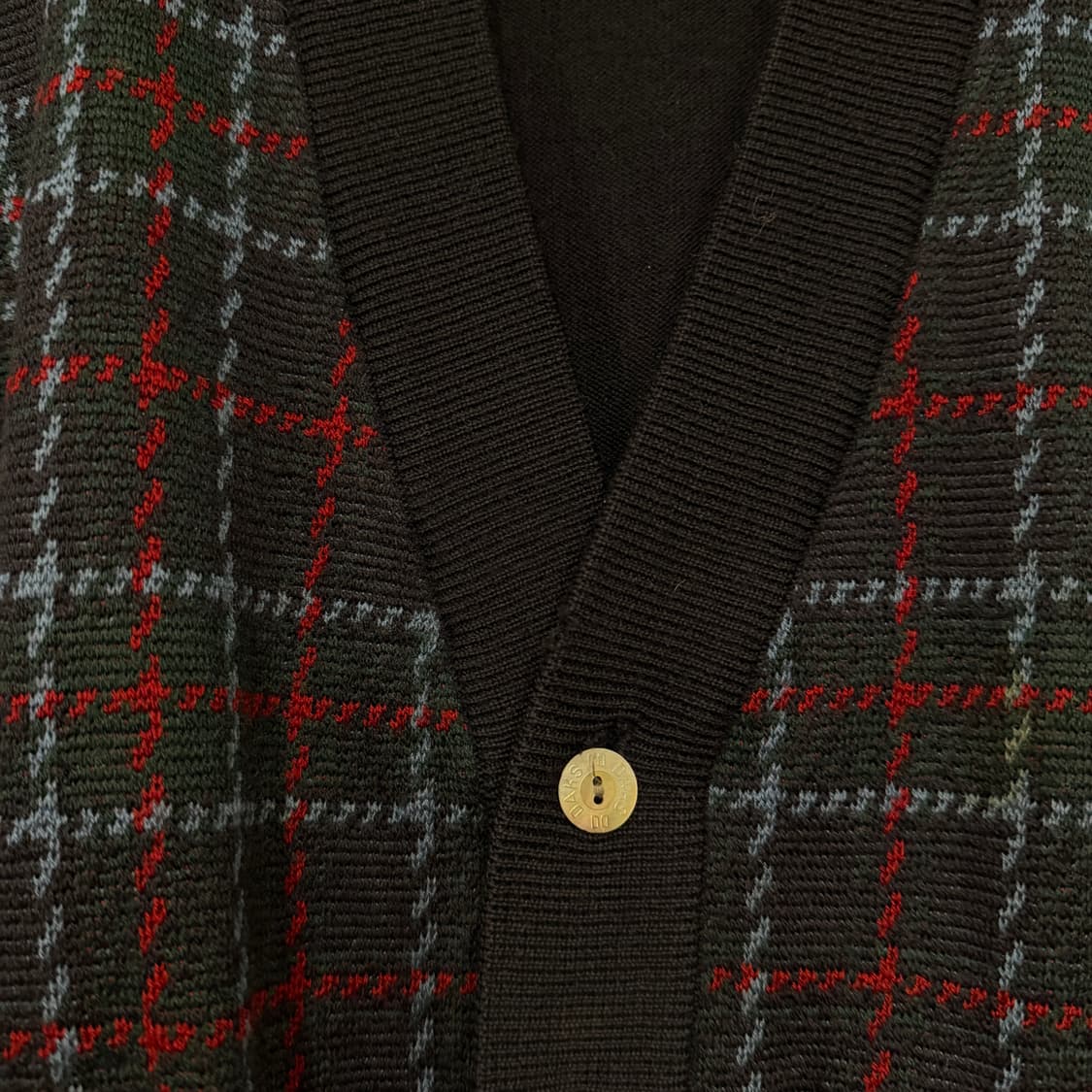 DAKS 닥스 빈티지 브이넥 체크 패턴 울 가디건 L 네이비 상품이미지7